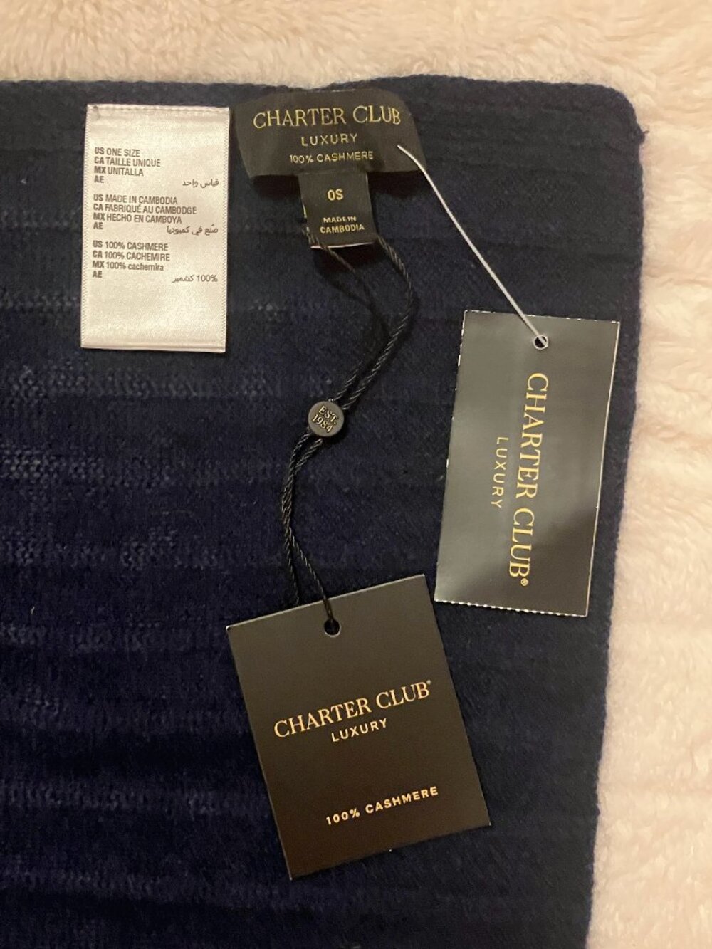 NAVY BLUE ONE SIZE Charter Club Luxury 100% Cashmere Scarf